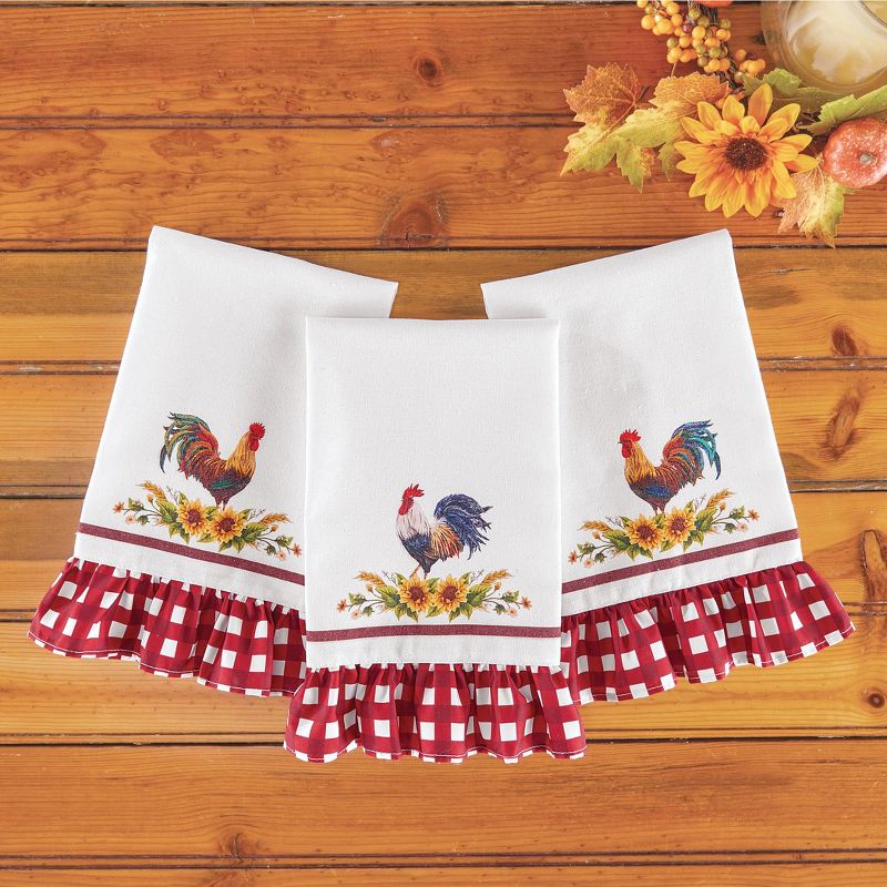 Collections Etc Roosters and Sunflowers Ruffled Hand Towels - Set of 3, 2 of 4