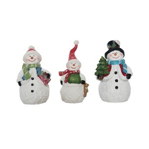 Transpac Resin 4.5 in. Multicolor Christmas Snowman with Glitter Detail Figurine Set of 3 - 1 of 2