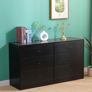 SUGIFT 6 Drawer Dresser, Modern Wood Chest of Drawers for Bedroom, Black - 1 of 4