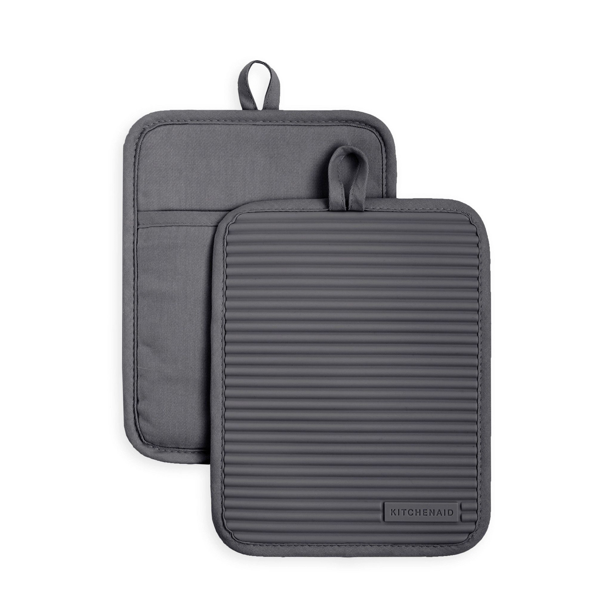 KitchenAid Ribbed Soft Silicone Pot Holders 2-Pack, Charcoal Grey