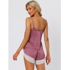 cheibear Womens Sleepwear Pjs Lace Trim Satin Lingerie Silk Cami with Shorts Pajama Set - 3 of 4