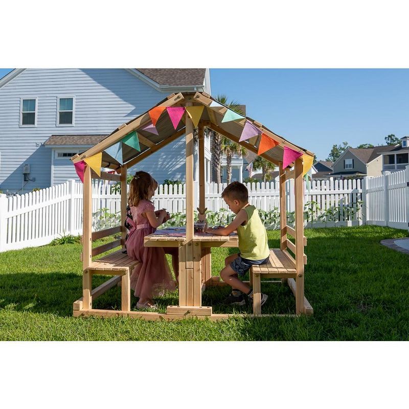 Funphix Kids Klubhouse Wooden Playhouse Outdoor Indoor, DIY Backyard Playhouse with Table & Benches, 3 of 8