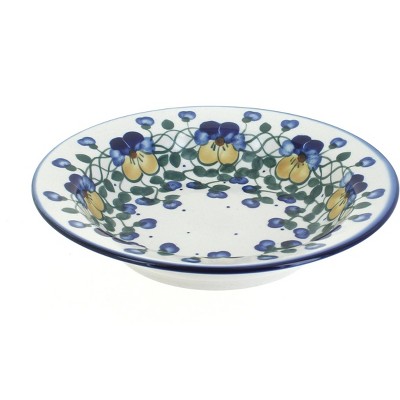 Blue Rose Polish Pottery Pansies Soup Plate with Rim