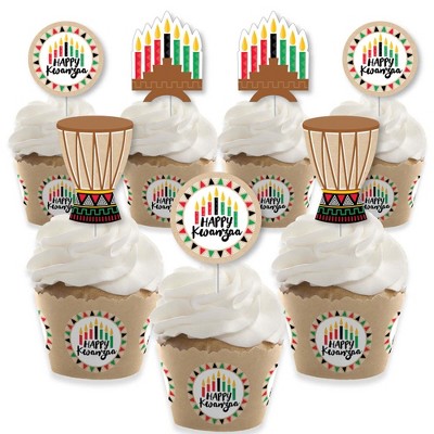 Big Dot of Happiness Happy Kwanzaa - Cupcake Decoration - Party Cupcake Wrappers and Treat Picks Kit - Set of 24