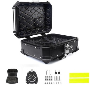 28L Motorcycle Top Case, Aluminum Motorcycle Tail Box with Security Lock & Reflective Stickers,  Motorcycle Storage Carrier Case for Travel Riding - 1 of 4