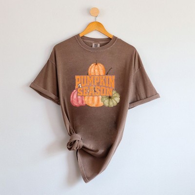 Simply Sage Market Women's Pumpkin Season Distressed Short Sleeve Garment Dyed Tee