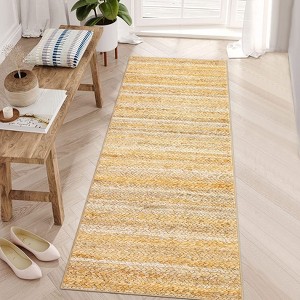 Machine Washable Runner Rugs 2x6 Modern Farmhouse Area Rugs with Non-Slip Backing Gradient Woven Hallway Rugs Non-Shedding Soft Low Pile Rug - 1 of 4