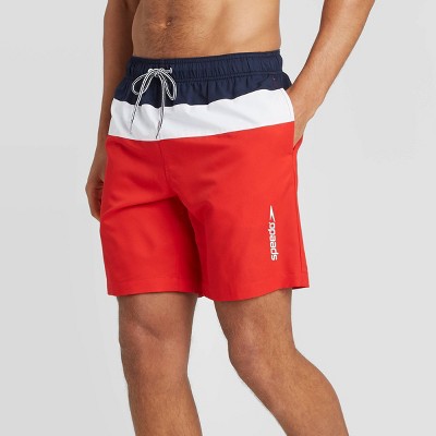 Red and sale white swim trunks