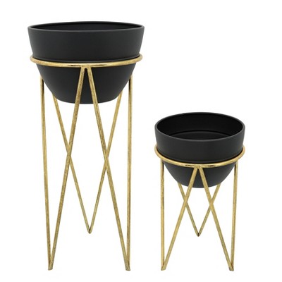 Sagebrook Home Set of 2 Metal Planters Black/Gold