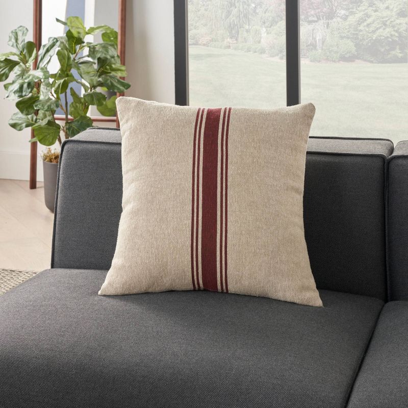 20&#34;x20&#34; Oversize Life Styles Woven Cotton Linen Striped Indoor Square Throw Pillow Maroon - Mina Victory, 2 of 5
