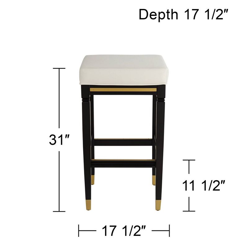 55 Downing Street Jaxon Black Wood Bar Stool 31" High Modern White Faux Leather Cushion with Footrest for Kitchen Counter Height Island Shed House, 4 of 10