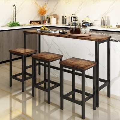 NicBex Dining Room Table Set for 3 Rustic Counter Height Table with MDF Tabletop, Metal Frame and 3 Stools for Kitchen