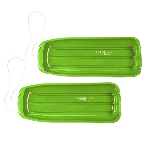 Lucky Bums Snow Kids 48 Inch 2 Person Plastic Toboggan Sled with Built In Handles and Pull Rope for Children Ages 8 and Up, Green (2 Pack) - 1 of 4