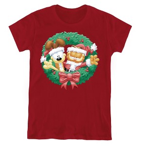 Women's Garfield Christmas Wreath T-Shirt - 1 of 4