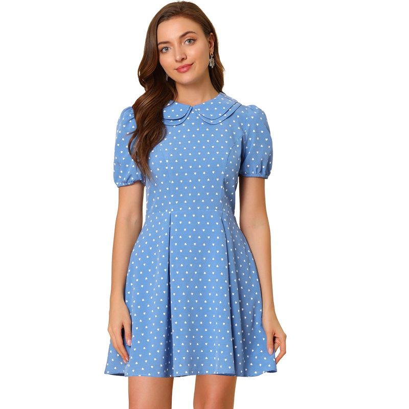 Allegra K Women's Heart Dots Print Dresses Short Sleeve A-Line Peter Pan Collar Mini Dress, 1 of 7