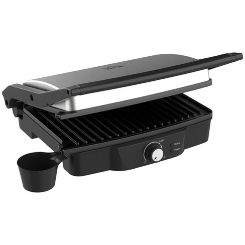 Homcom 4 Slice Panini Press Grill, Stainless Steel Sandwich Maker With Non-stick Double Lids And Drip Tray, Opens 180 Degrees : Target