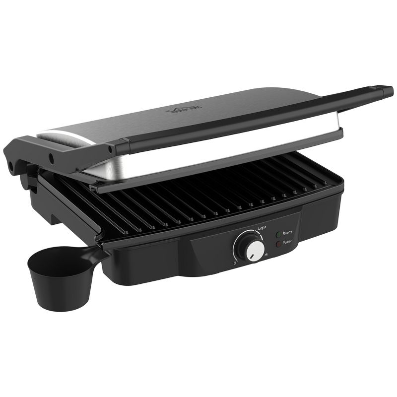 HOMCOM 4 Slice Panini Press Grill, Stainless Steel Sandwich Maker with Non-Stick Double Plates, Locking Lids and Drip Tray, Opens 180 Degrees, 1 of 7