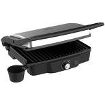 HOMCOM 4 Slice Panini Press Grill, Stainless Steel Sandwich Maker with Non-Stick Double Plates, Locking Lids and Drip Tray, Opens 180 Degrees