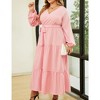 MISSKY Women Plus Size Maxi Long Sleeve V-Neck Wrap Casual Tie Waist Long Dress - 3 of 4
