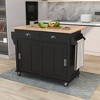 Whisen Modern Kitchen Island with Rubber wood Drop-Leaf Countertop and Storage Cabinet - 3 of 4