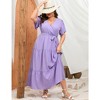 Womens Plus Size V Neck Wrap Maxi Dress High Waist Ruffle Summer Casual Dress with Belt - 2 of 4