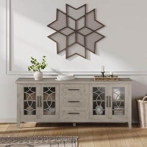 Farmhouse TV Stand for 70", Entertainment Center with Glass Door, Mid Century Modern TV Stands, Console Table with Shelves for Bedroom Living Room - 1 of 4