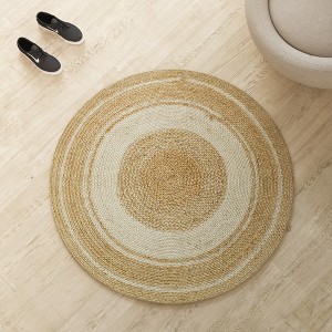 Maxax Braided Jute Area Rug, Round Natural, Hand Woven Farmhouse Reversible Rugs for Living Room, Kitchen, Bedroom, - 1 of 3