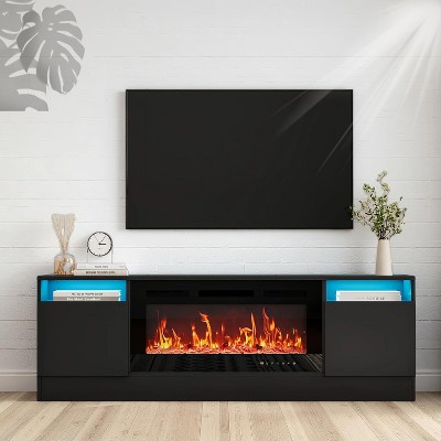 Modern TV Stand, Black Television Console Table with Storage Cabinet, Fits Into 36'' Electric Fireplace(Not Included Fireplace)