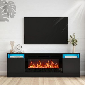 Modern TV Stand, Black Television Console Table with Storage Cabinet, Fits Into 36'' Electric Fireplace(Not Included Fireplace) - 1 of 4