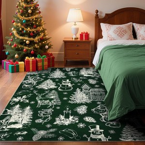 Christmas Area Rug - Washable Low Pile Indoor Carpet with Non-Slip Backing, Indoor Printed Holiday Rug for Entryway Kitchen Bedroom - 1 of 4