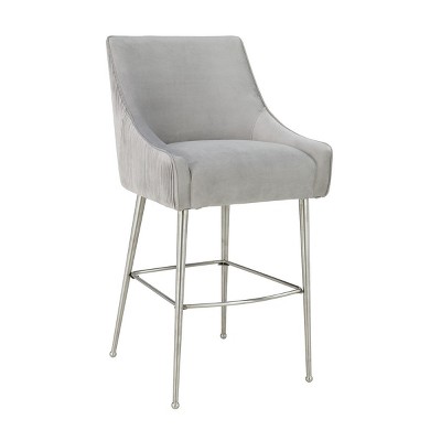 TOV Furniture Beatrix Pleated Velvet Stool Light Grey Counter Height