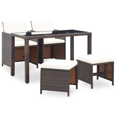 vidaXL 5 Piece Patio Dining Set with Cushions Poly Rattan