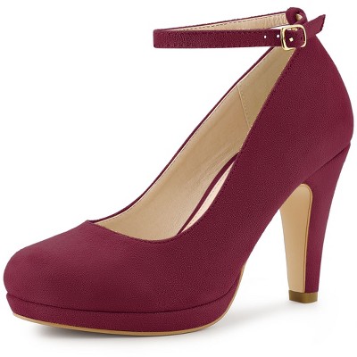 Allegra K Women's Back to College Round Toe Stiletto Heel Ankle Strap Pumps