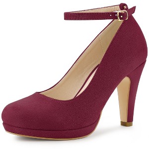 Allegra K Women's Back to College Round Toe Stiletto Heel Ankle Strap Pumps - 1 of 4