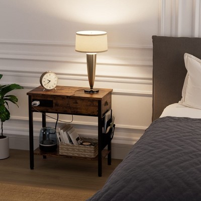 End Table with Charging Station- Flip Top Narrow Side Tables With Storage Drawers