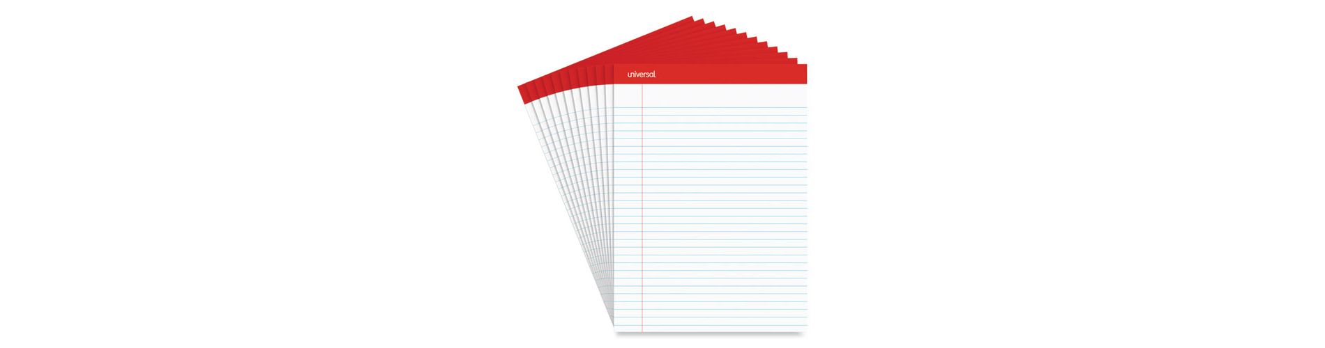 Universal Perforated Ruled Writing Pads, Wide/Legal Rule, Red Headband, 50 White 8.5 x 11.75 Sheets, Dozen