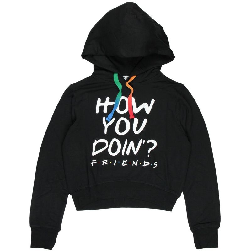 Friends Womens' How You Doin Cropped Tie Dye Drawstring Pullover Hoodie, 5 of 6