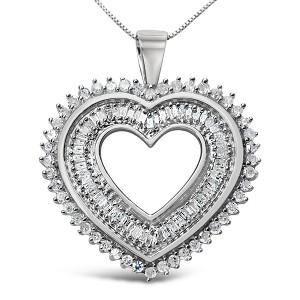 Haus of Brilliance Silver 1.0 Cttw Baguette and Round Diamond Heart Pendant Necklace - 1 of 4