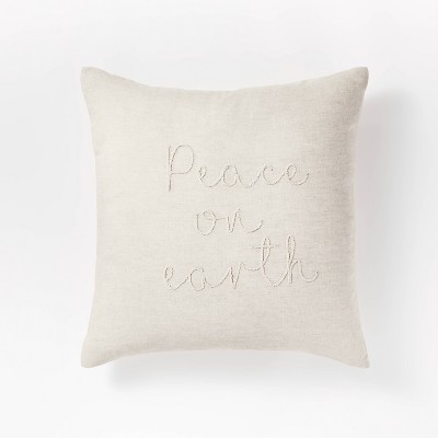 Embroidered Peace on Earth Square Throw Pillow Cream - Threshold&#8482; designed with Studio McGee