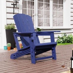 Maggift Patio Accent Chairs, Plastic Adirondack Chairs with Cup Holders, Lawn Chairs for Patio, Garden, Poolside, Blue, 31.4"*29.6"*36.4" - 1 of 4