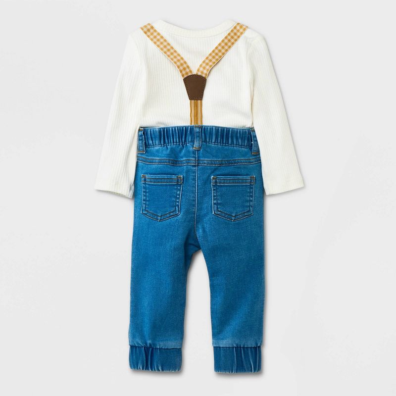 Baby Boys' Mini Man Denim Suspender Top & Bottom Set - Cat & Jack™ Blue/Cream, 3 of 6