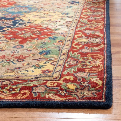 Handmade Heritage 6' Square Wool Rug in Multi/Burgundy