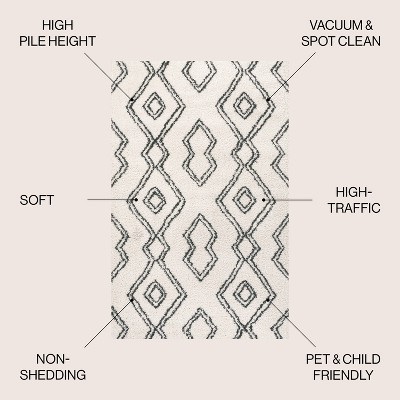 Deia Black and White Geometric Shag Area Rug