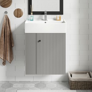 TIRAMISUBEST 21.6 inch Modern Floating Bathroom Vanity with Ceramic Basin, Wall Mounted Bathroom Vanity Cabinet with 1 Door and Side Storage Shelves - 1 of 4