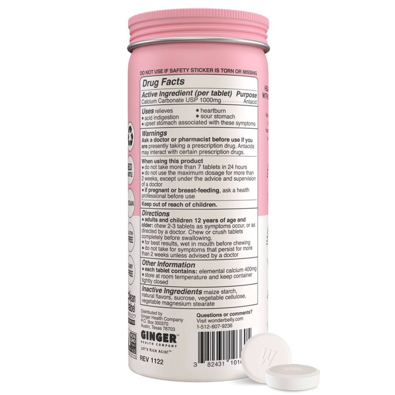 Wonderbelly Antacid 1000mg Chewable Heartburn Relief Tablets - Strawberry Milkshake - 60ct, 5 of 17