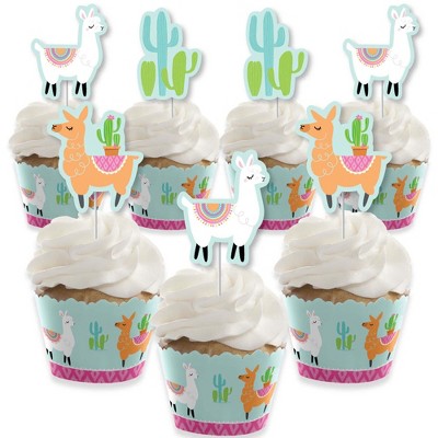 Big Dot of Happiness Whole Llama Fun - Cupcake Decoration - Llama Fiesta Baby Shower or Birthday Party Cupcake Wrappers & Treat Picks Kit - Set of 24