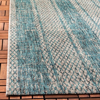 Light Gray and Teal Striped Outdoor Area Rug