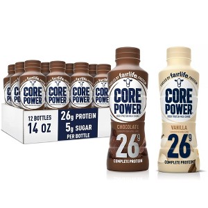 Core Power Protein Shake, Variety 12 Pack (6 Vanilla, 6 Chocolate) 26g Bottle, 14oz - 1 of 4