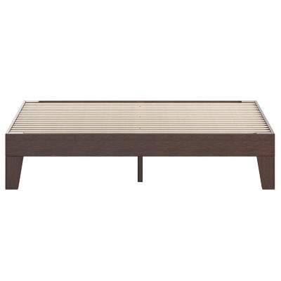 Walnut Finish Queen Wood Platform Bed Frame with Slats