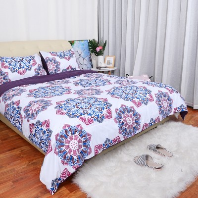 3 Pcs Queen Polyester Bohemian Pattern Soft Bedding Comforter Bedding Sets Purple - PiccoCasa